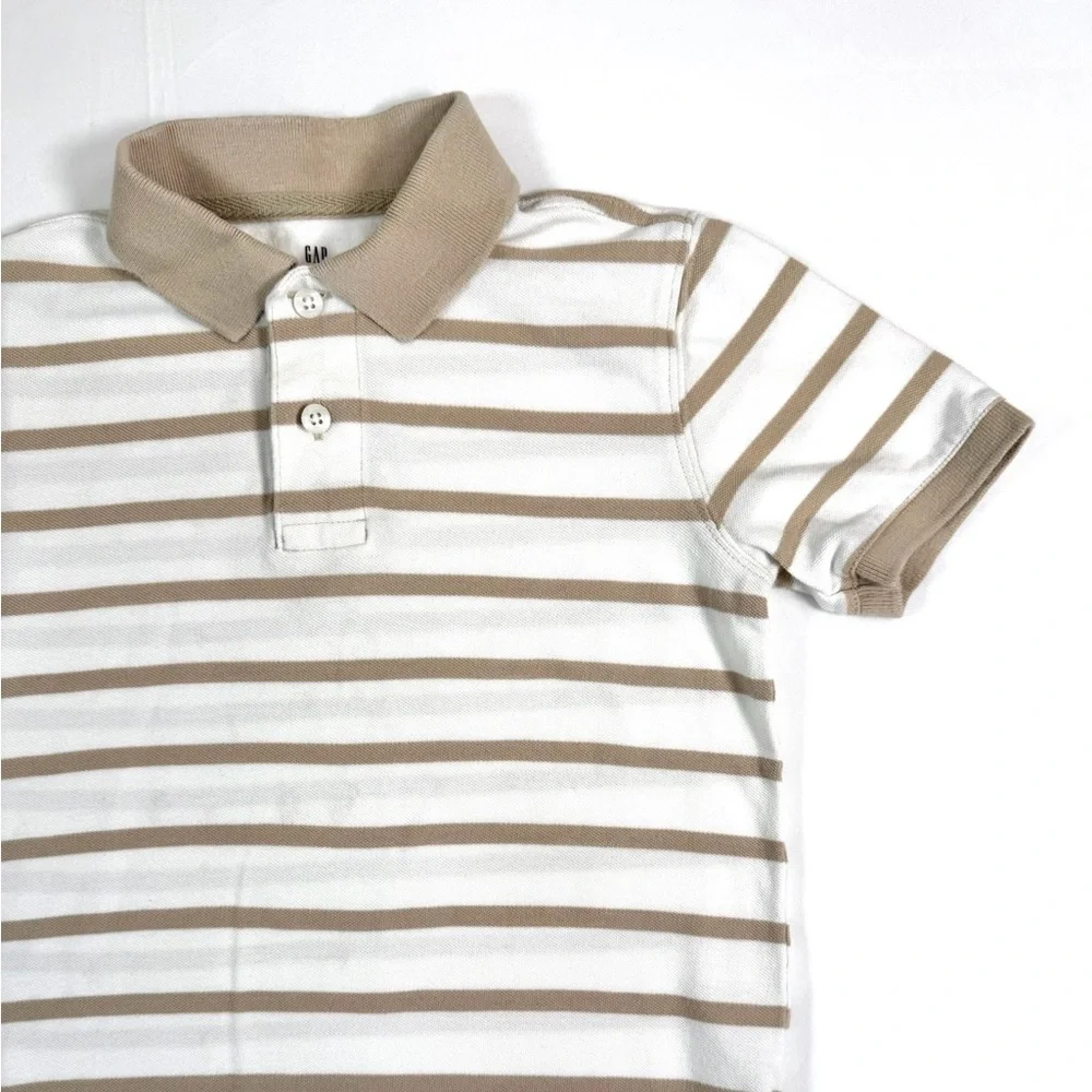 GAP KIDS Boys Striped Polo Shirt Size M 8-9 Khaki Cream Short Sleeve Classic‎